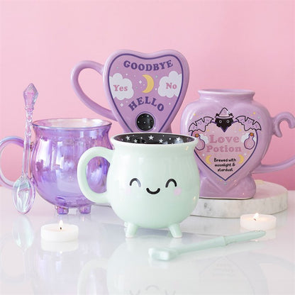 Purple Double Walled Glass Cauldron Mug with Spoon