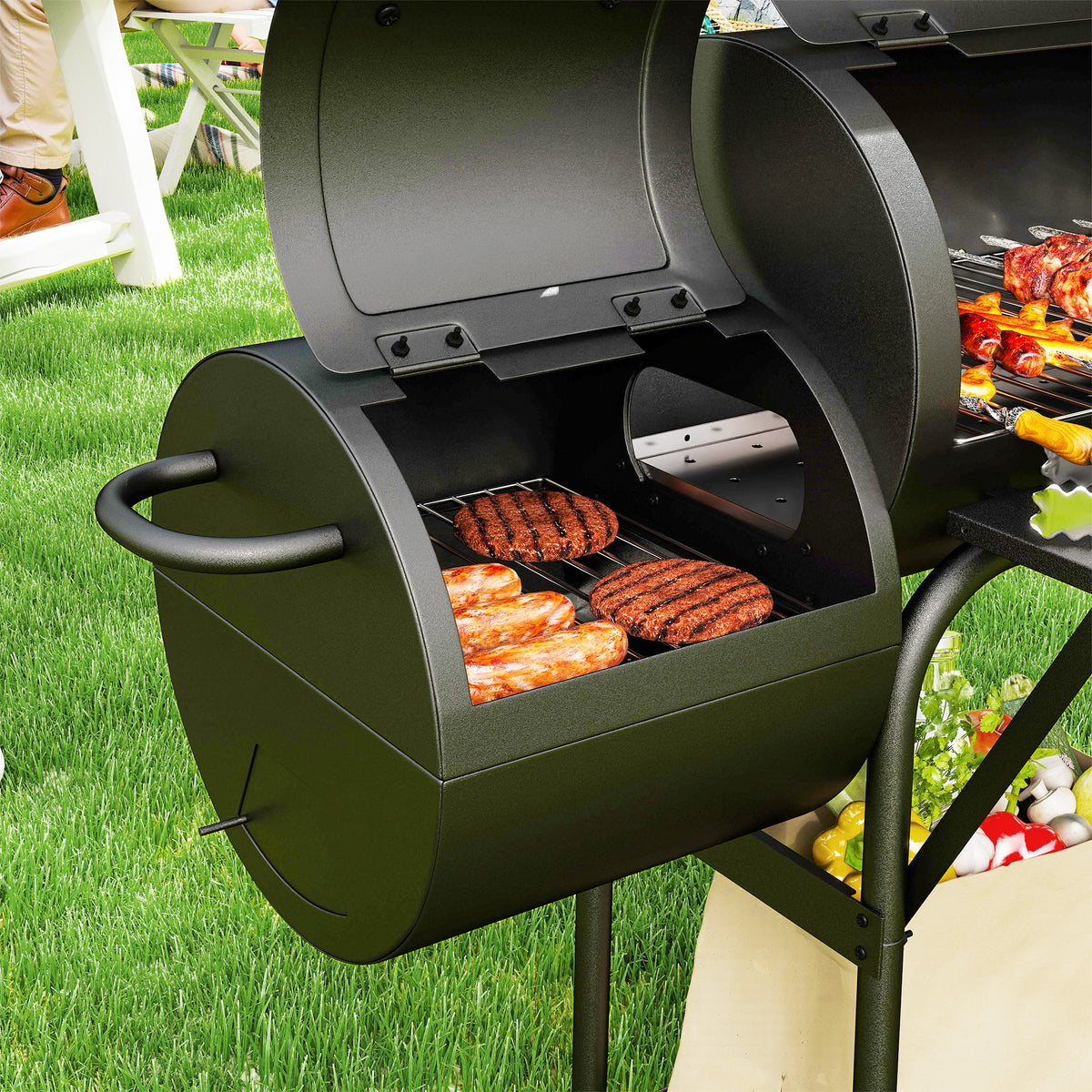 Outsunny Barbecue Grill Portable Outdoor Charcoal BBQ Grill with Offset Smoker 109 x 60 x 120 cm Black