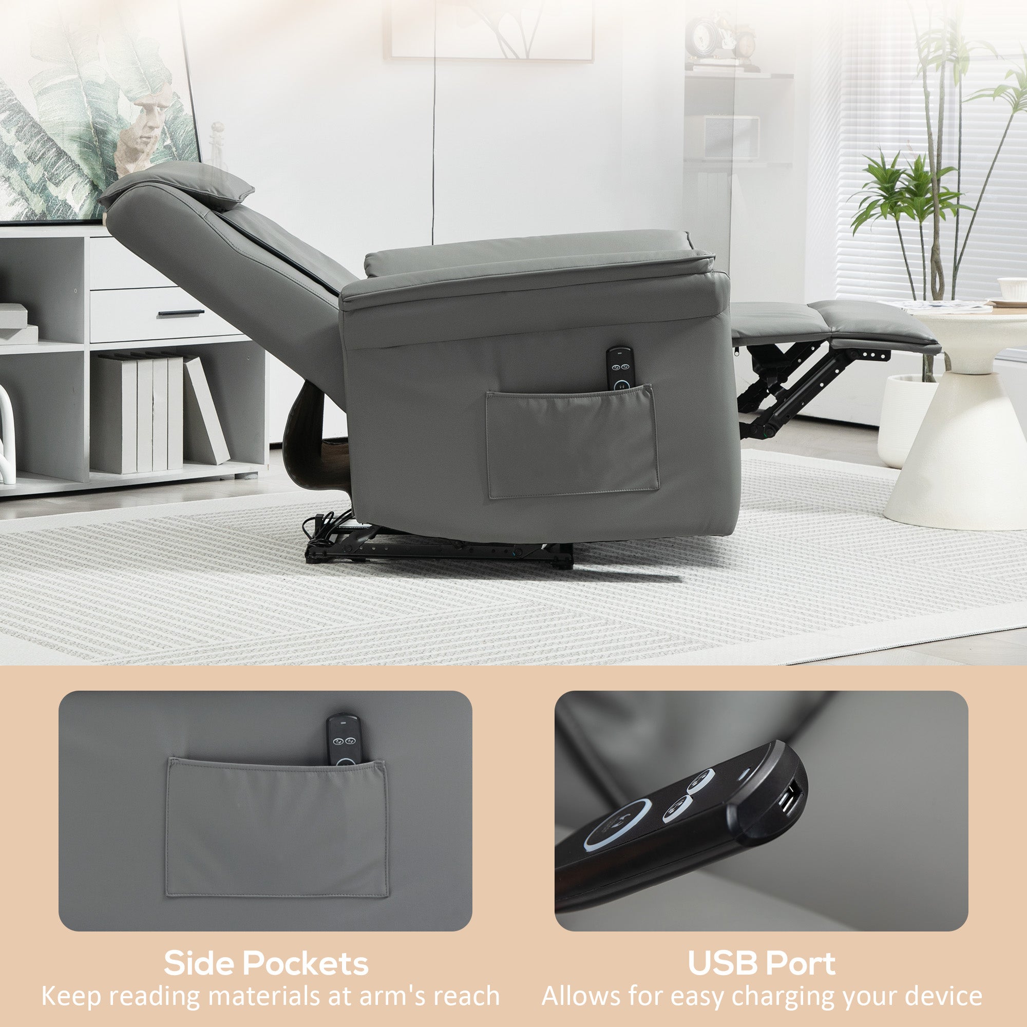 HOMCOM Kneading Faux Leather Electric Massage Recliner - Grey