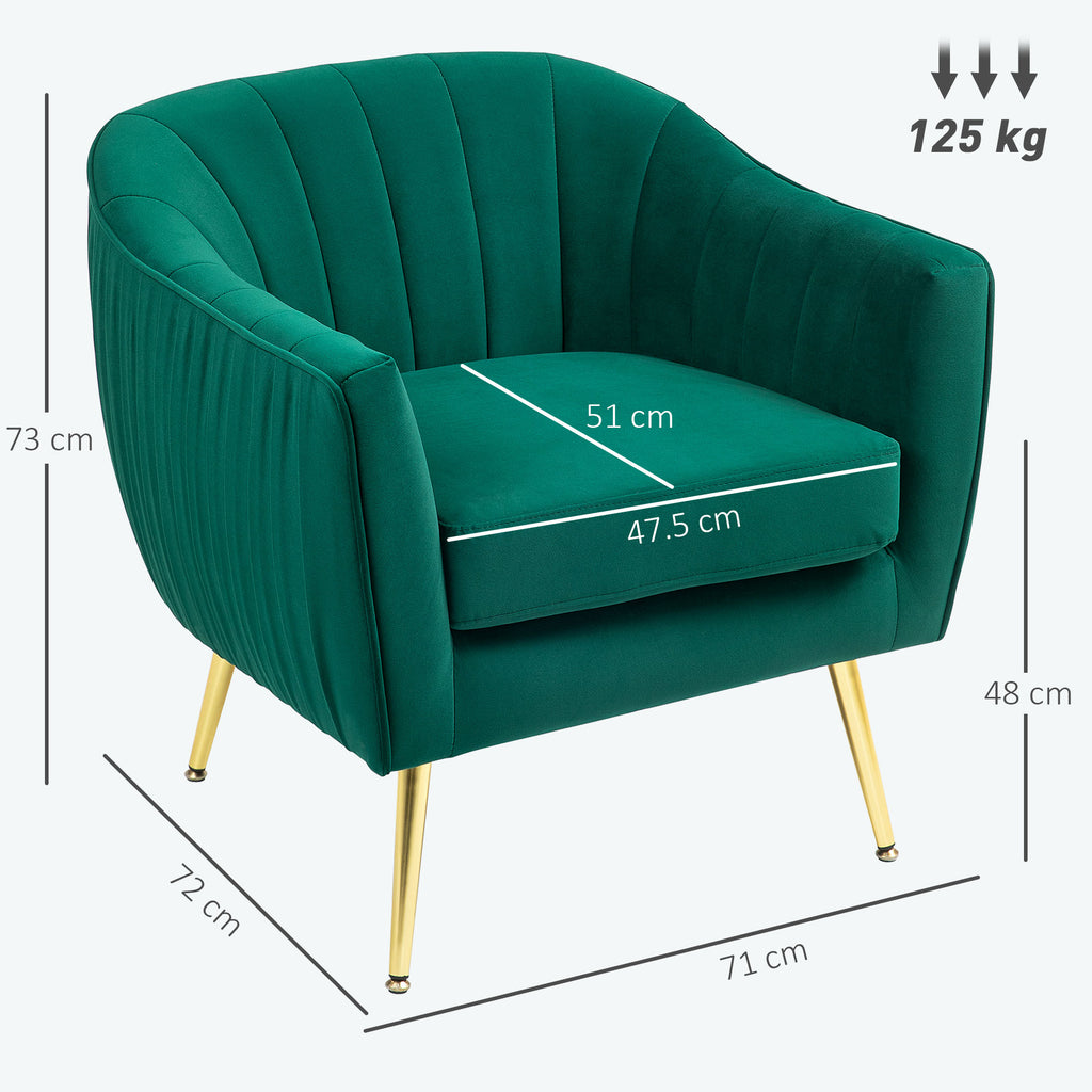 HOMCOM Velvet-Feel Shell Back Accent Chair - Green