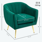HOMCOM Velvet-Feel Shell Back Accent Chair - Green