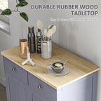 HOMCOM Side Storage Multi-use Sideboard Table Kitchen Floor Cabinet with Solid Wood Top, Adjustable Shelf, Drawer, Grey