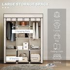 Fabric Wardrobe, with Rails and Shelves - Cream White