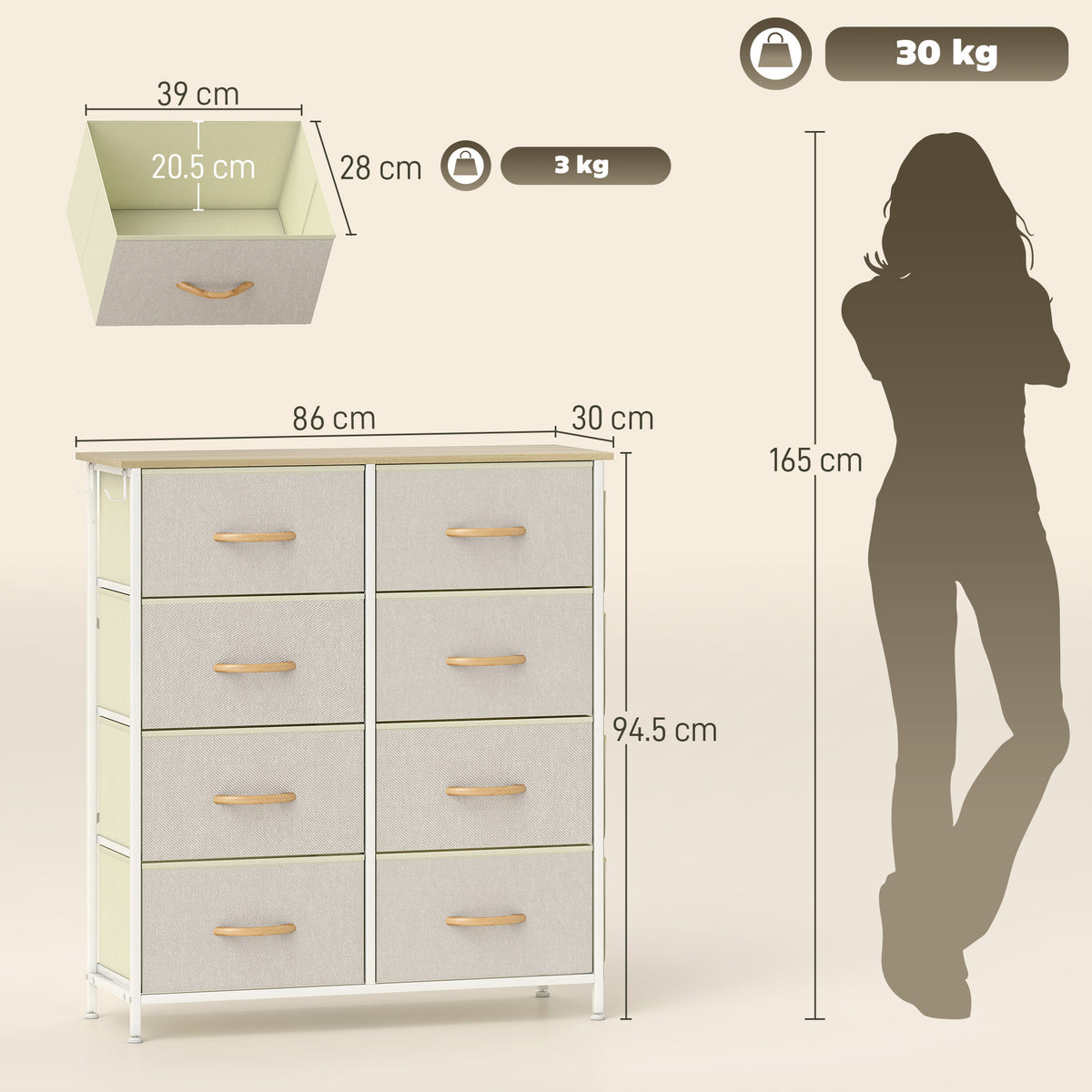 Chest of Eight Fabric Drawers - Beige