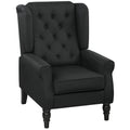 HOMCOM Wingback Accent Chair, Faux Linen Armchair with Thick Spring Cushion, High Back, Solid Wood Legs, Retro Button Tufted Reading Chair for Living Room, Bedroom, Black