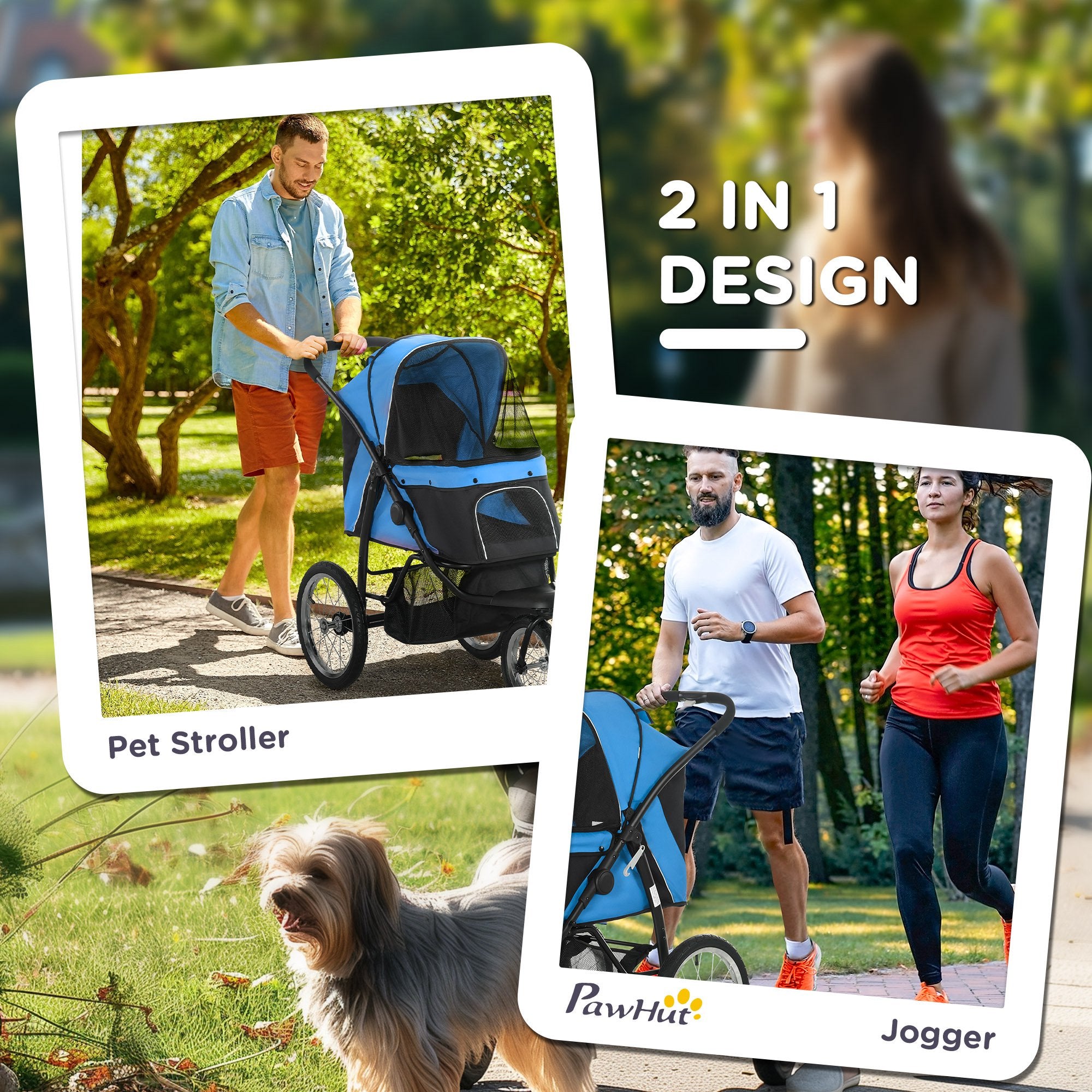 PawHut Foldable Pet stroller, Dog Buggy with Three Wheels, for Small/Medium Dogs, Blue