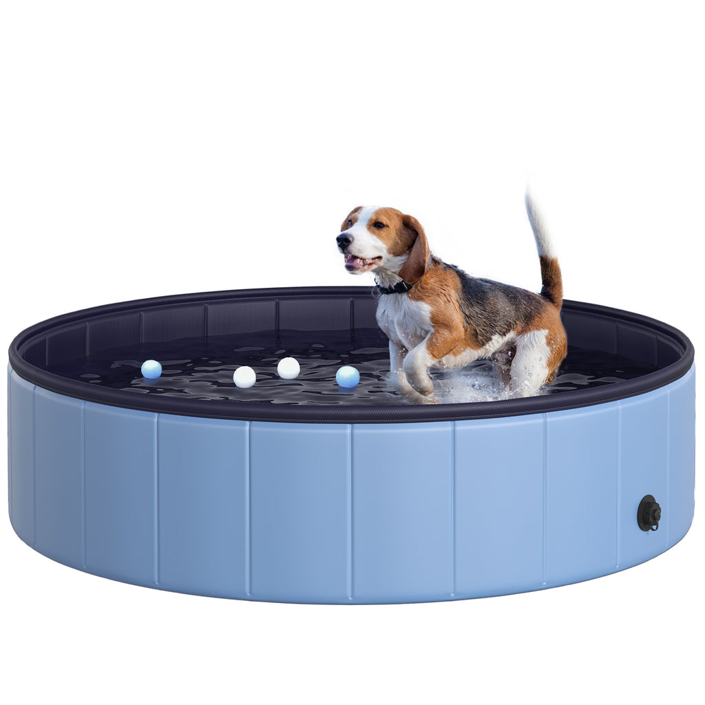 PawHut Foldable Dog Pool for Puppies and Ducks, Thickened PVC Dog Paddling Pool Bath Tub Hard Board, Anti-Slip Bottom and Drainage Hole, 120 x 30cm, Blue