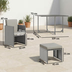 Outsunny 9 Piece Rattan Cube Garden Furniture Dining Set with Armchairs, Footstools and Glass-Top Table, Light Grey