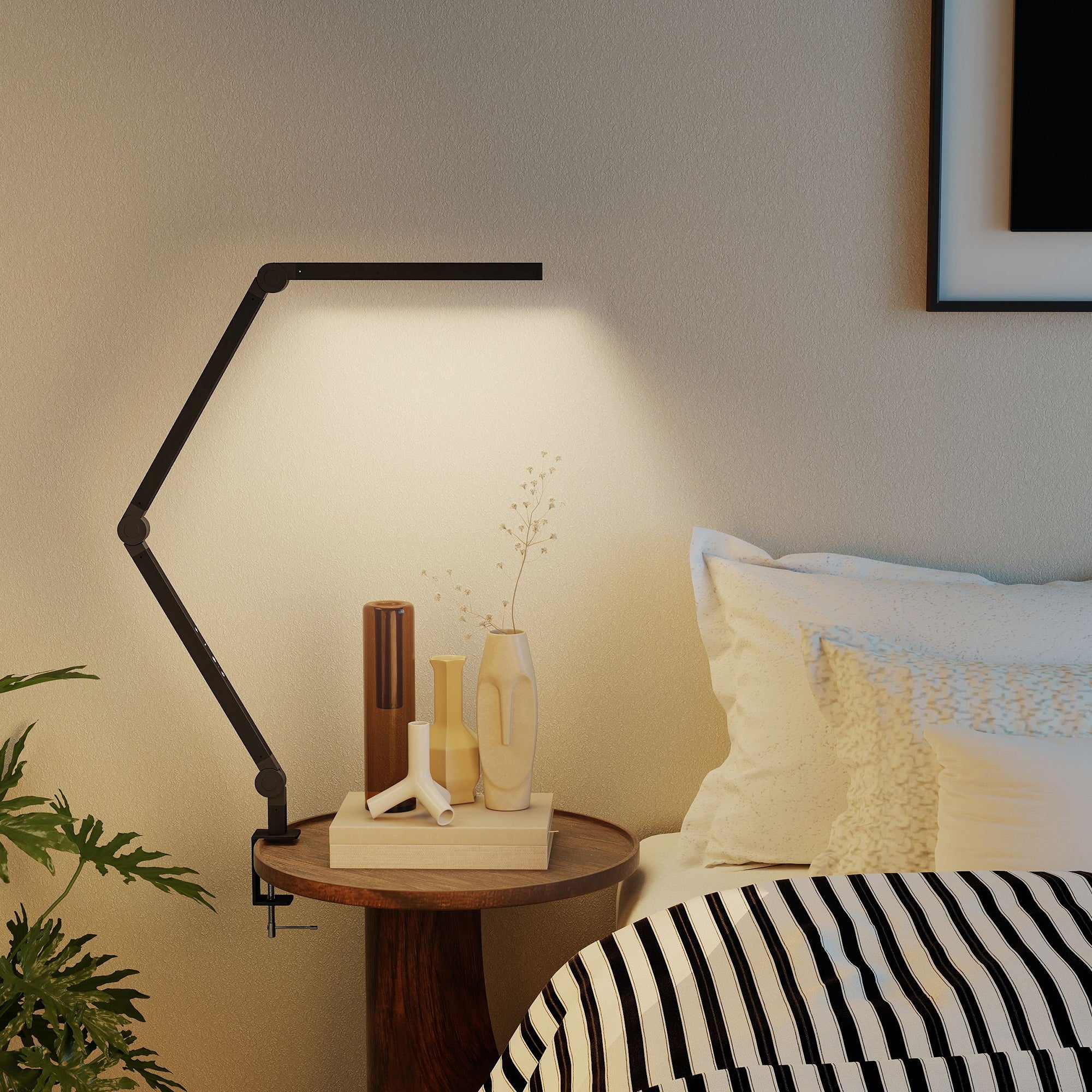 LED Desk Lamp, Dimmable Desk Light with Swing Arm and Clamp, Adjustable Eye-Caring Table Lamp with 2 Colour Modes & 5 Brightness Levels for Study, Drawing, Office, Architect, Task, Black