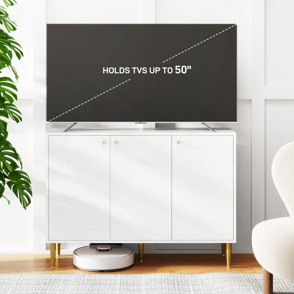 HOMCOM Elegant Two-Cupboard Sideboard - White/Gold-Tone
