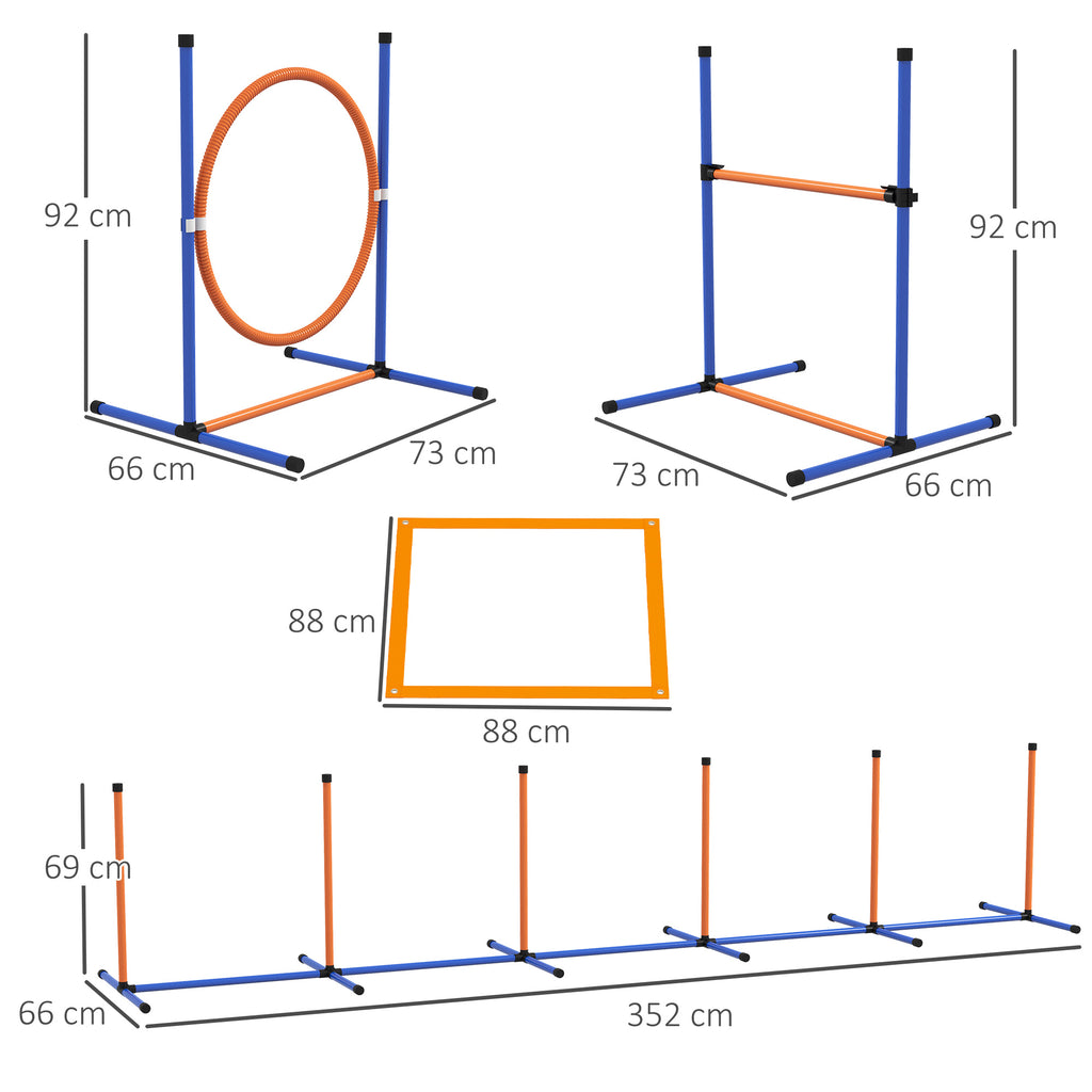 PawHut Dog Agility Training Equipment with Weave Poles, Jump Ring, Pause Box, Adjustable Hurdle, Carry Bag, Orange