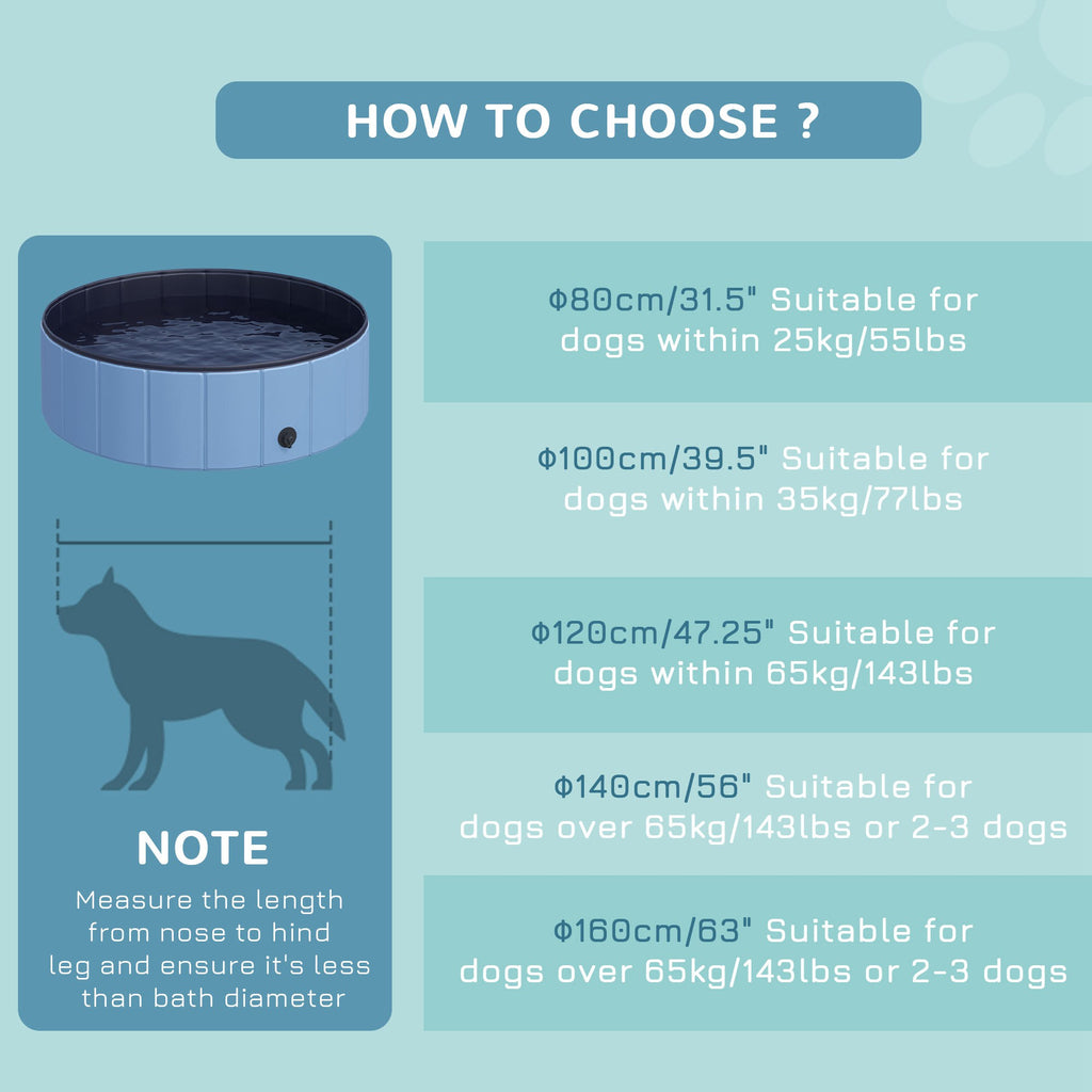 PawHut Foldable Dog Pool for Puppies and Ducks, Thickened PVC Dog Paddling Pool Bath Tub Hard Board, Anti-Slip Bottom and Drainage Hole, 100 x 30cm, Blue