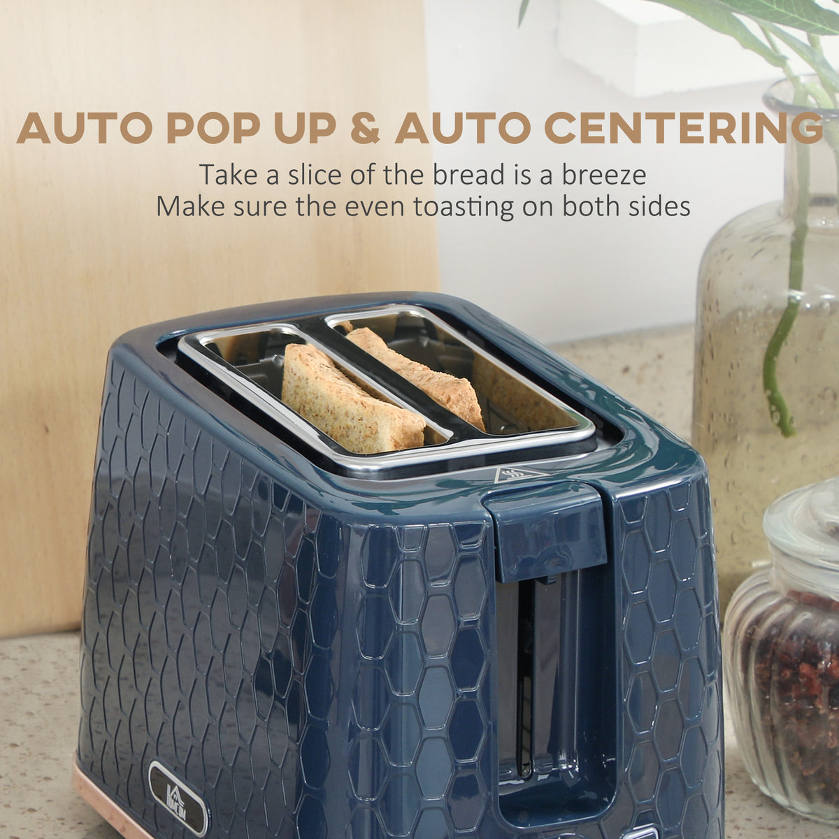 1.7L 3000W Fast Boil Kettle & 2 Slice Toaster Set, Kettle and Toaster Set with Auto Shut Off, Browning Controls, Blue