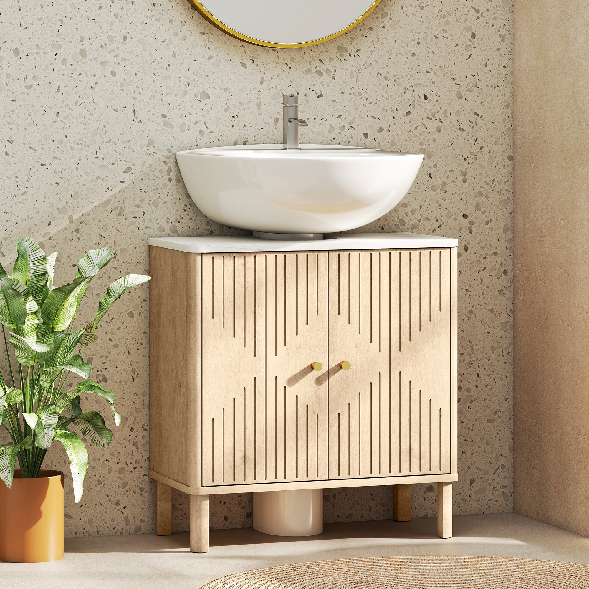 HOMCOM Under Sink Bathroom Cabinet for Basin without or with Pedestal - Oak