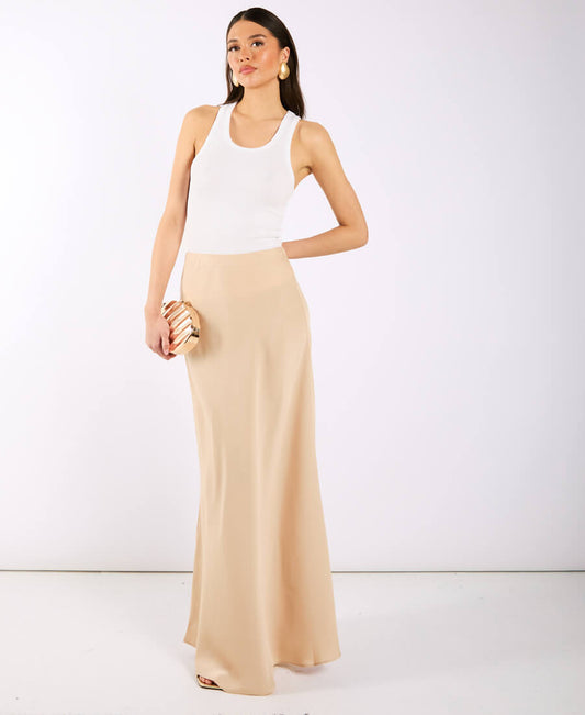 Champagne Satin Maxi Slip Skirt