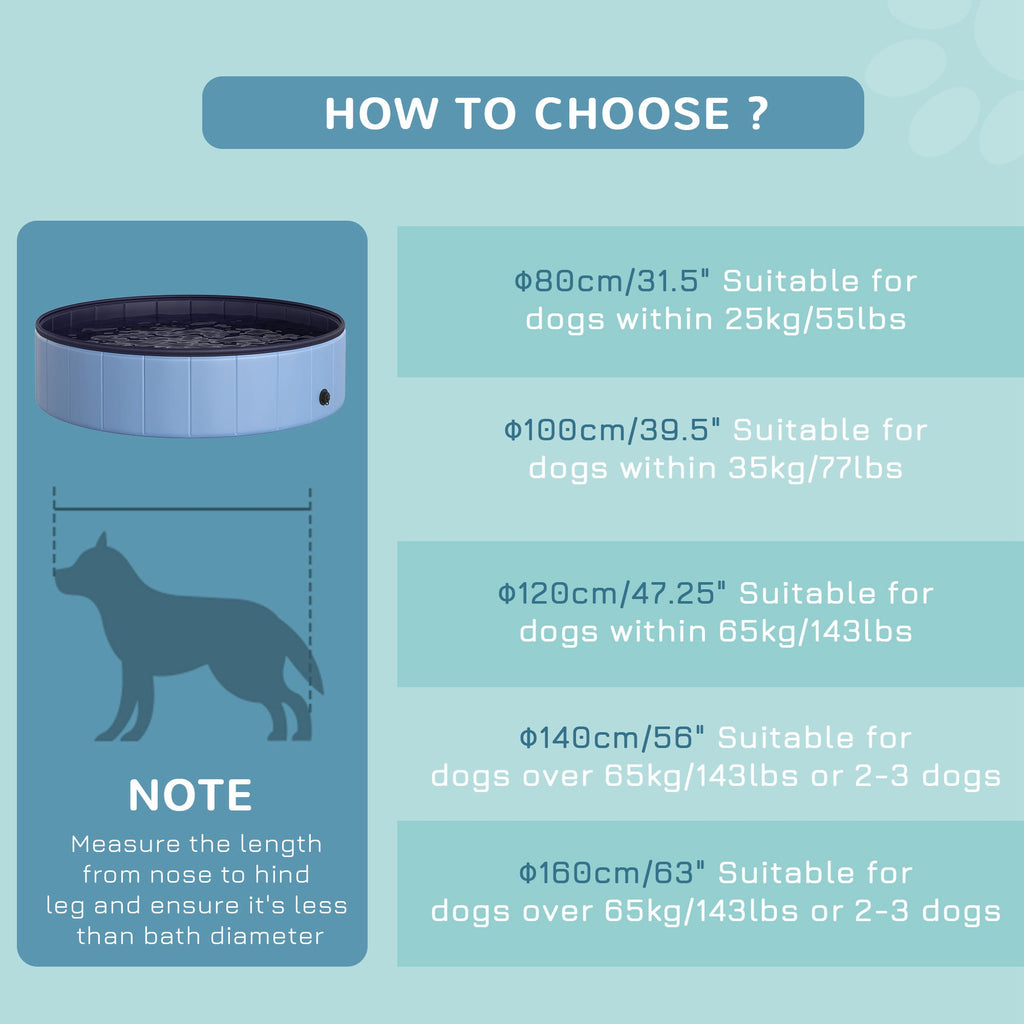 PawHut Foldable Dog Pool for Puppies and Ducks, Thickened PVC Dog Paddling Pool Bath Tub Hard Board, Anti-Slip Bottom and Drainage Hole, 120 x 30cm, Blue