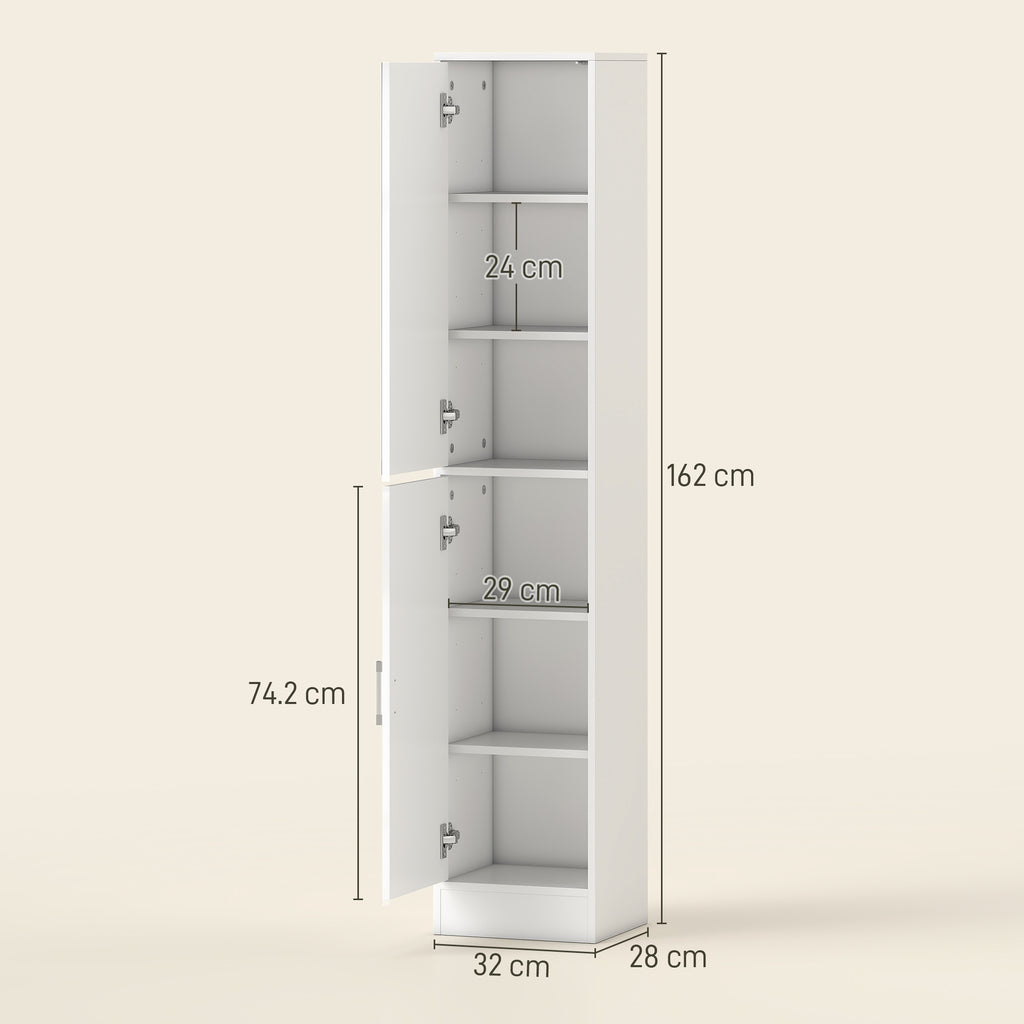 kleankin Tall Bathroom Cabinet with Mirror and Adjustable Shelf - White
