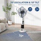 Spray Misting Fan, Floor Fan with Water Mist Spray, 70° Oscillation, Tilt Head, 3 Speeds, 2.8L Water Tank, White
