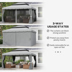 Outsunny 3 x 4m Aluminium Garden Gazebo, Marquee Canopy Shelter Pavilion Party Tent with Nets and Curtains for Garden and Deck, Light Grey