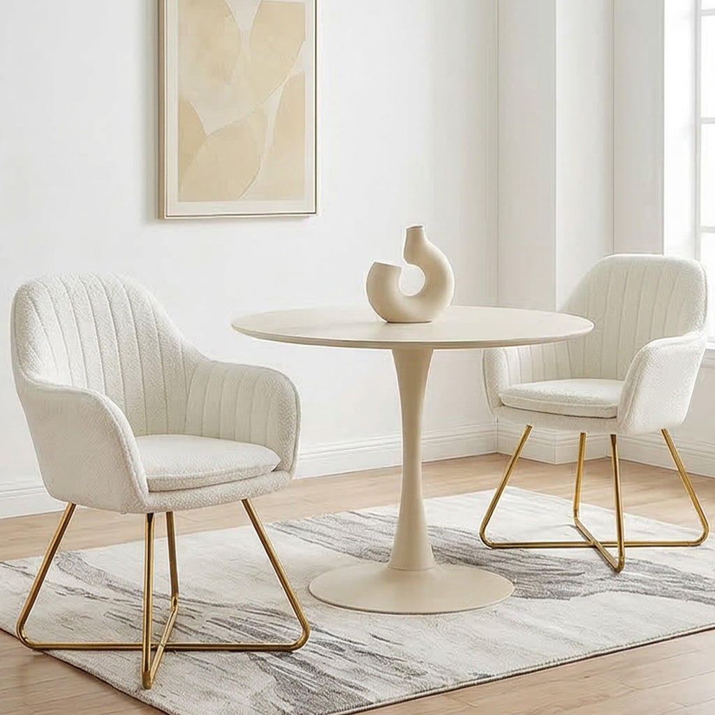 HOMCOM Set of Two Boucle Dining Chairs - Cream