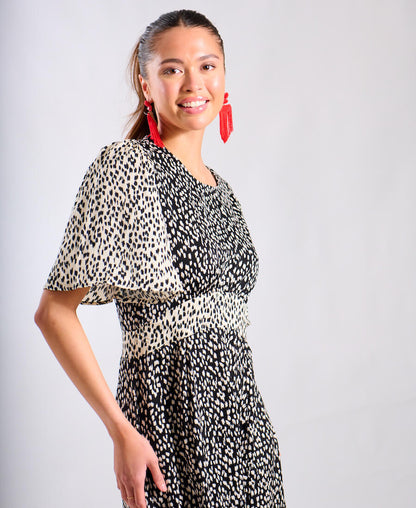 Contrast Animal Satin Midi Occasion Dress