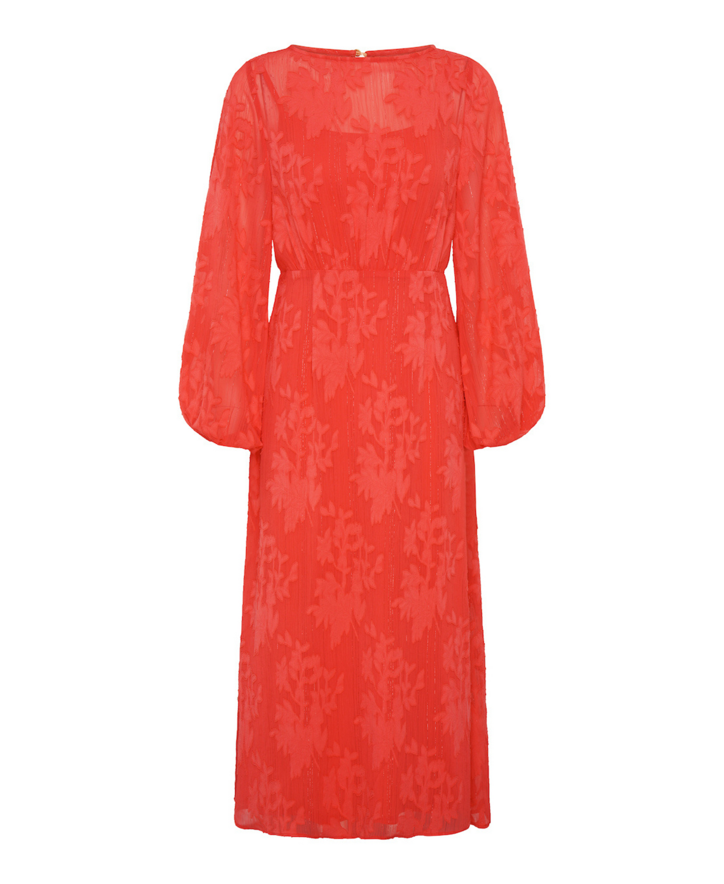 Coral Long Sleeve Jacquard Midi Dress