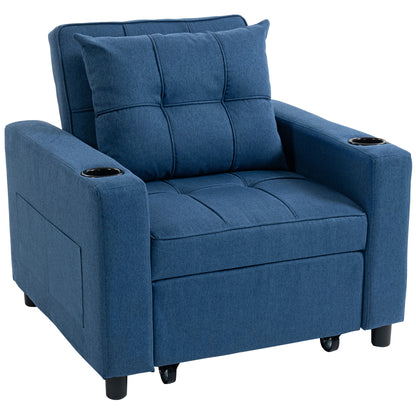3-in-1 Single Sofa Bed, Convertible Sleeper Chair Bed with 3-level Adjustable Back - Dark Blue