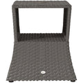 Outsunny Rattan Outdoor Coffee Table, Wicker Garden Patio Bistro Side Table with Umbrella Hole and Storage Space, Dark Grey