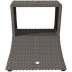 Outsunny Rattan Outdoor Coffee Table, Wicker Garden Patio Bistro Side Table with Umbrella Hole and Storage Space, Dark Grey