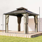 Outsunny 3x3 m Hardtop Gazebo Canopy with UPF50+ Double Galvanised Steel Roof, Aluminium Garden Gazebo Permanent Pavilion, Brown