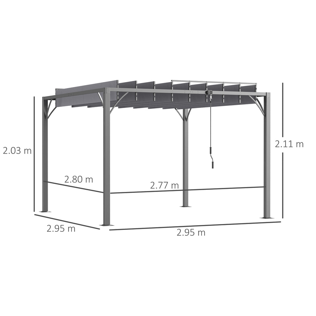 Outsunny 3 x 3(m) Outdoor Pergola with Retractable Roof, Aluminium Louvered Patio Gazebo Canopy, Grey