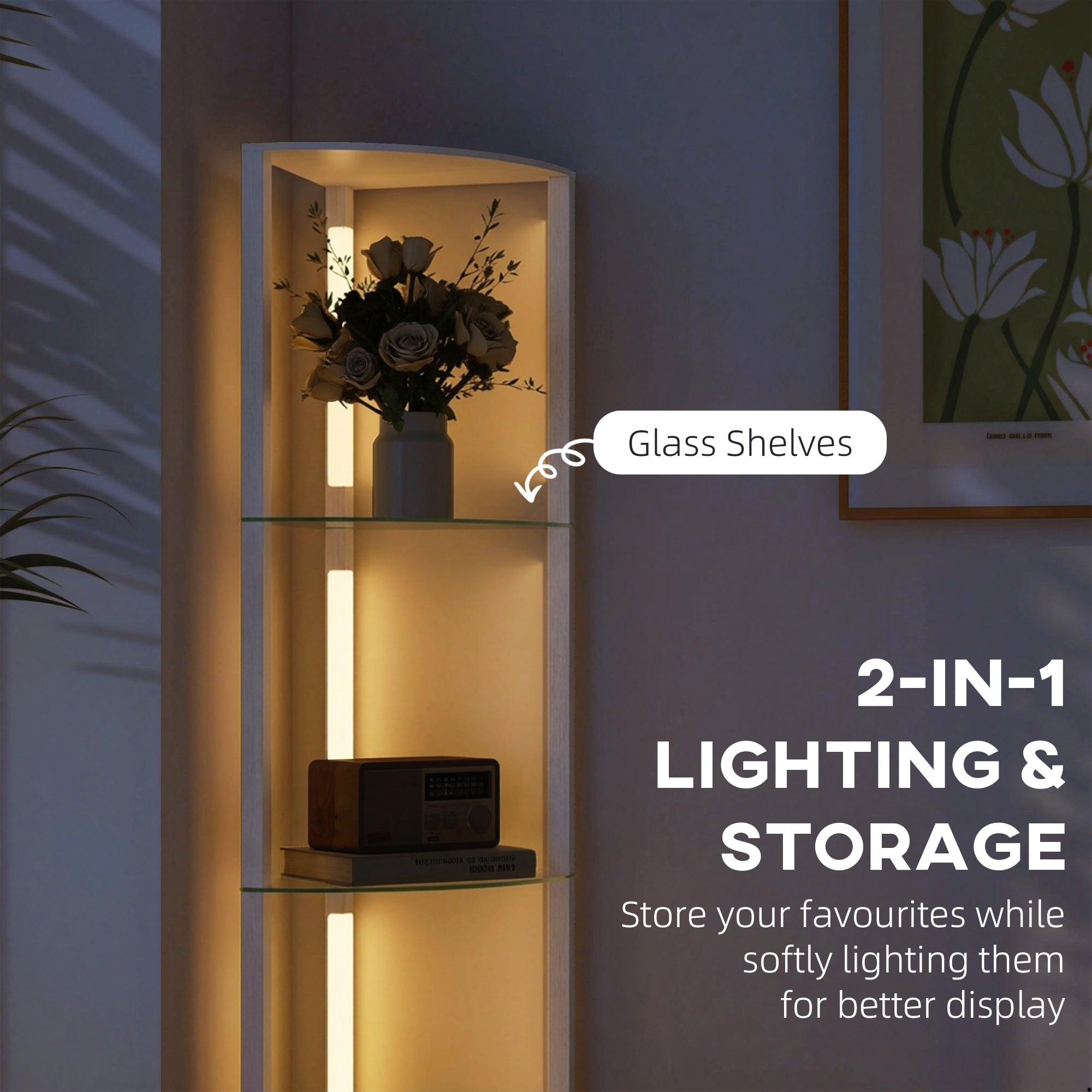LED Floor Lamp with Shelves, Dimmable Standing Lamp with Foot Switch for Living Room, Bedroom, White