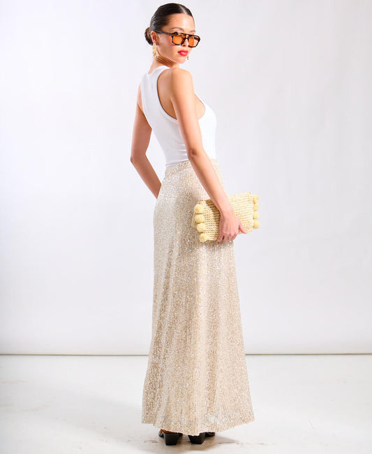 Cream Sequin Midaxi Skirt