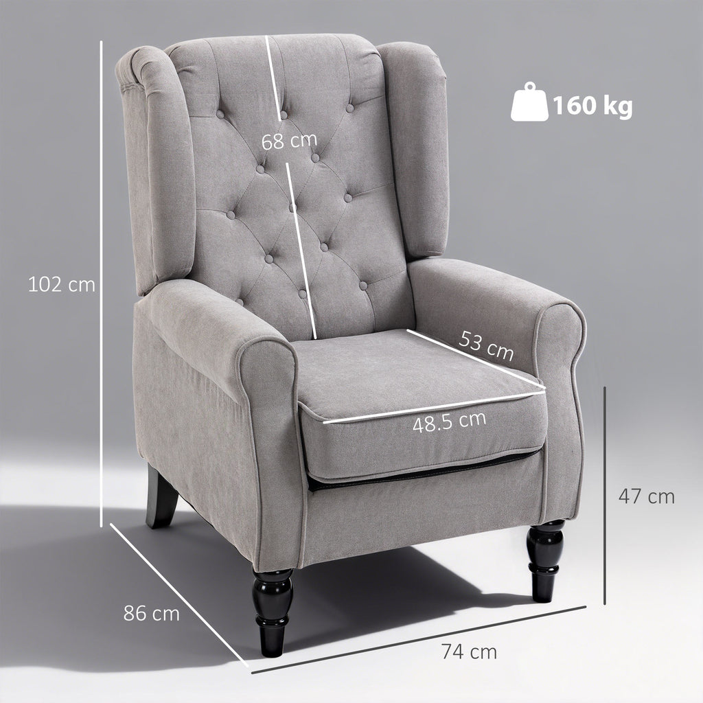 HOMCOM Retro Accent Chair, Wingback Armchair with Wood Frame Button Tufted Design for Living Room Bedroom, Grey