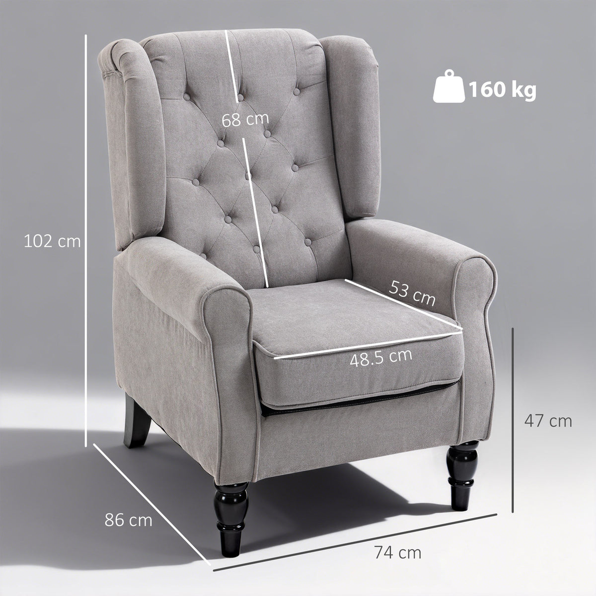 Retro Accent Chair, Wingback Armchair with Wood Frame Button Tufted Design for Living Room Bedroom, Grey
