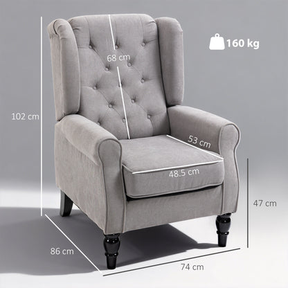 Retro Accent Chair, Wingback Armchair with Wood Frame Button Tufted Design for Living Room Bedroom, Grey