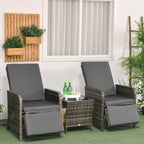 Outsunny 3 Pieces Rattan Bistro Set Balcony Furniture with Cushions, Storage Function - Dark Grey