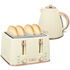 Kettle and Toaster Set, 1.7L 3000W Fast Boil Jug Kettle, 4 Slice Toaster with 7 Level Browning Controls, Beige