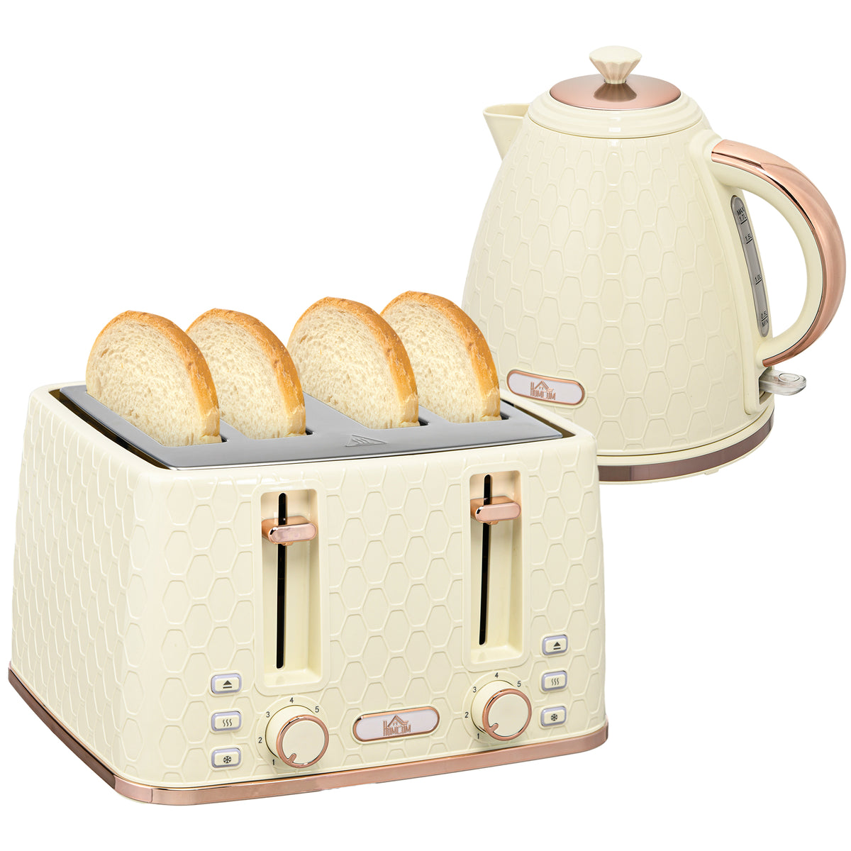 Kettle and Toaster Set, 1.7L 3000W Fast Boil Jug Kettle, 4 Slice Toaster with 7 Level Browning Controls, Beige