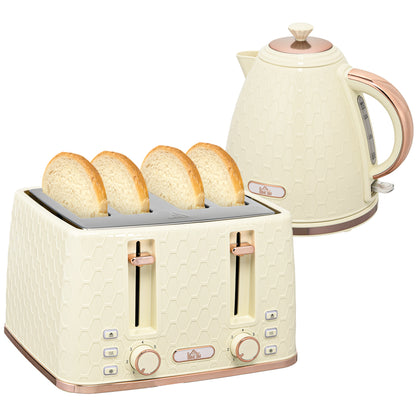 Kettle and Toaster Set, 1.7L 3000W Fast Boil Jug Kettle, 4 Slice Toaster with 7 Level Browning Controls, Beige
