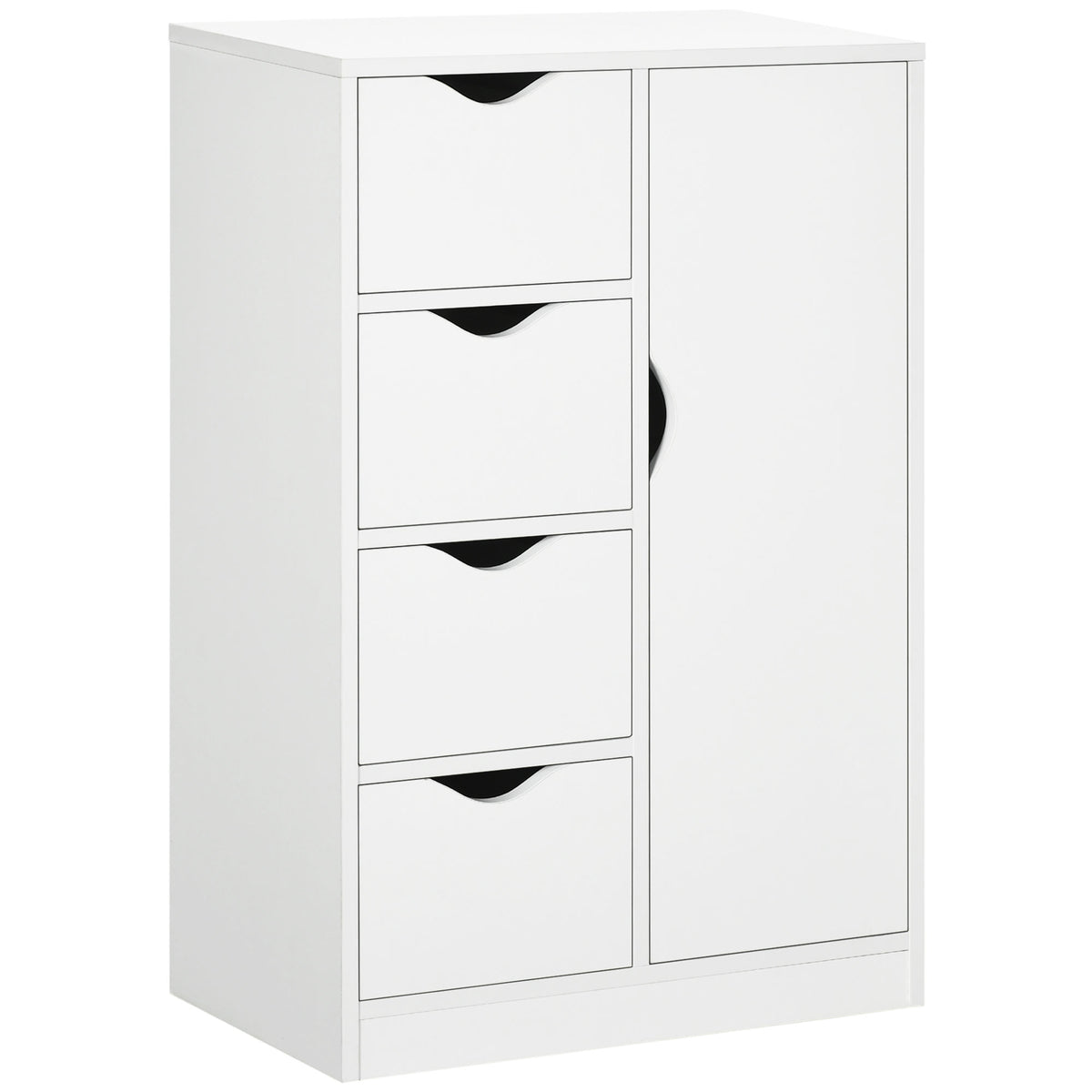 Bathroom Cabinet, Freestanding Storage Cabinet with 4 Drawers, Door Cupboard for Living Room, Kitchen, Bedroom, White