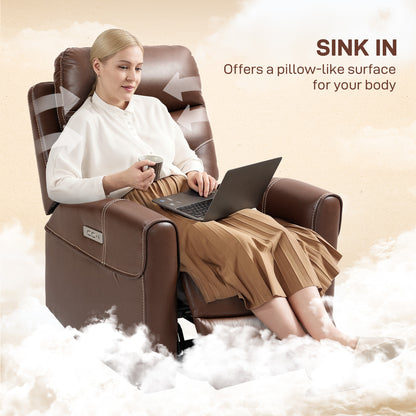 Power Lift Recliner Chair for Elderly, Overstuffed Faux Leather Riser and Reclining Chair with USB A+C Ports, Recliner Armchair for Living Room, Brown