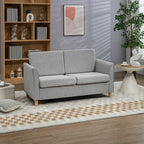 HOMCOM Compact Loveseat Sofa, Modern 2 Seater Sofa for Living Room with Wood Legs and Armrests, Light Grey