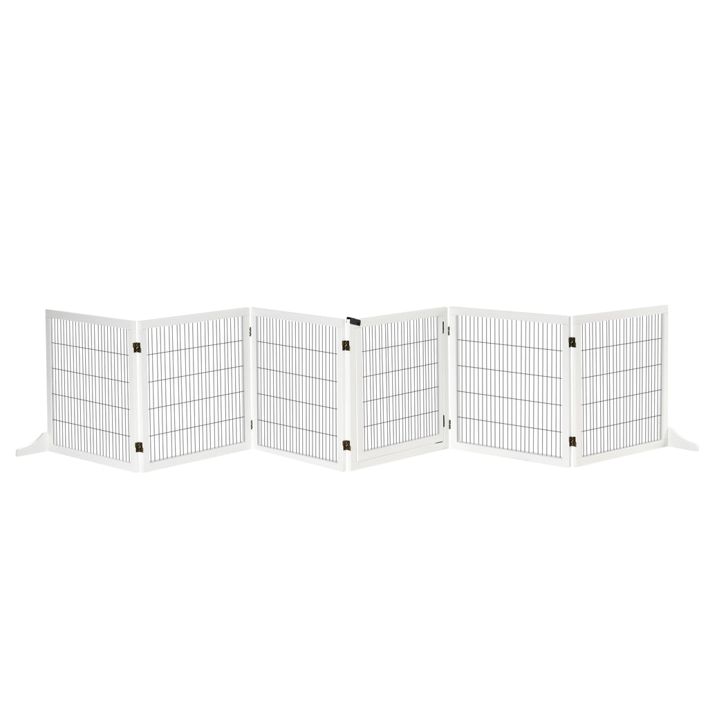 PawHut Wooden Pet Gate, Freestanding Dog Safety Barrier with 2 Support Feet, White