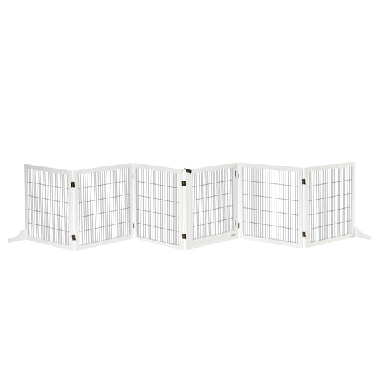 PawHut Wooden Pet Gate, Freestanding Dog Safety Barrier with 2 Support Feet, White