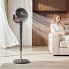 20dB Silent Standing Fan, 70°+90° Auto Oscillating Fan with 12 Speeds, LED Light, Air Circulator, Remote Control, 12H Timer, for Bedroom, 46 Inch, Grey