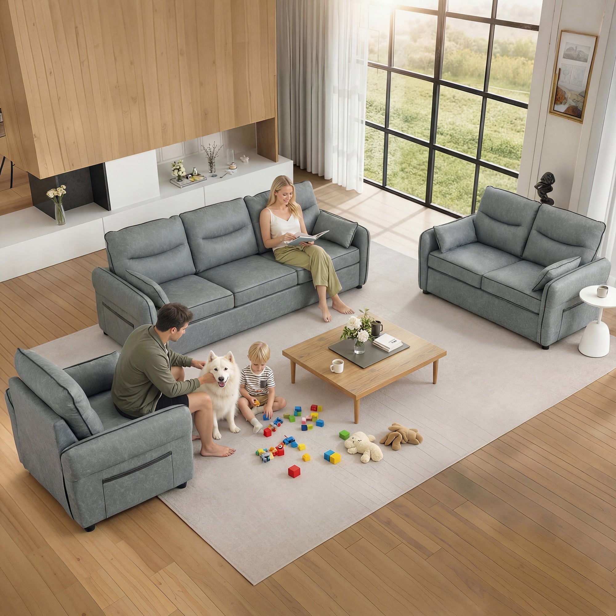 HOMCOM 2 Seater Sofa, Faux Leather Loveseat - Grey