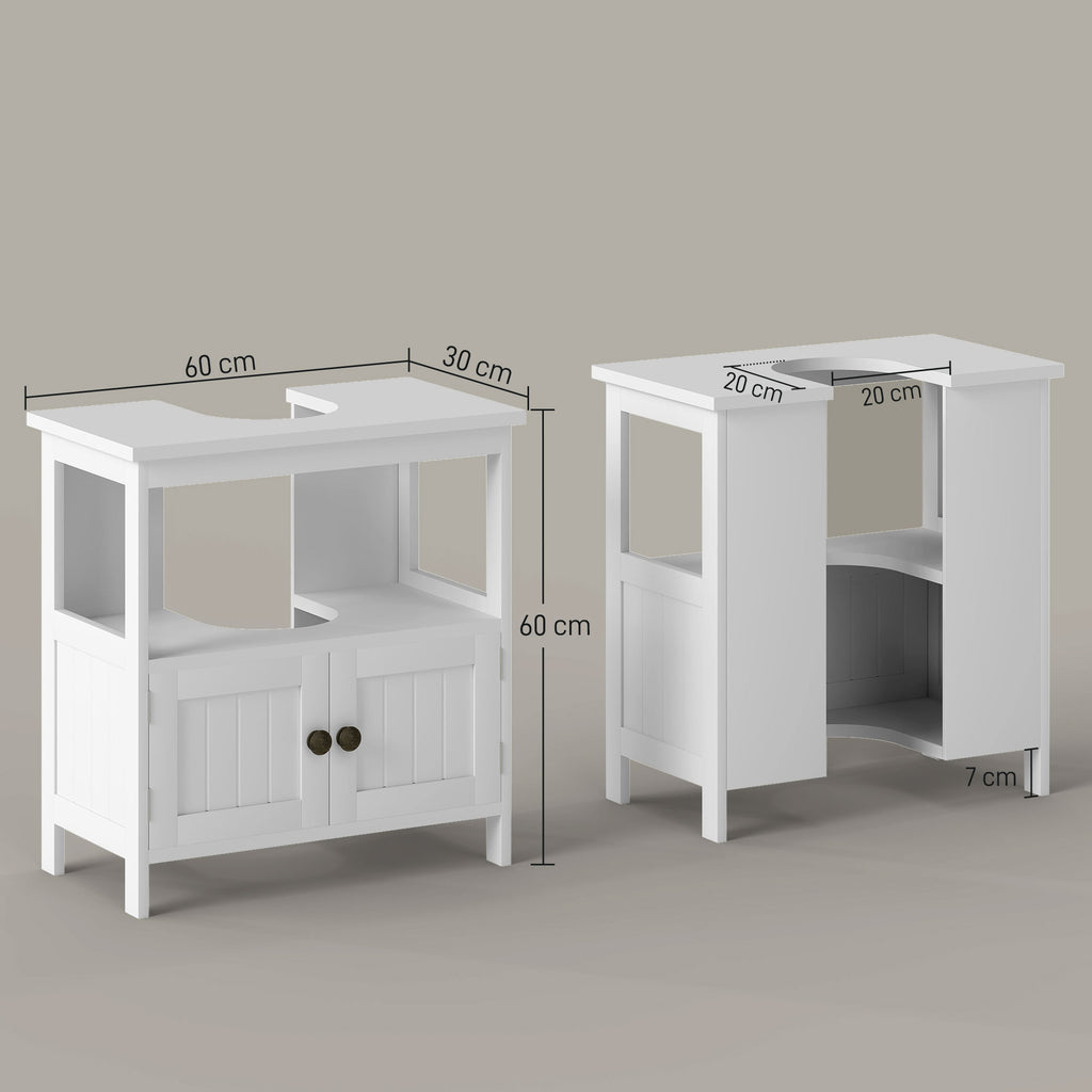 kleankin Pedestal Under Sink Cabinet with Double Doors, Modern Bathroom Vanity Storage Unit with Shelves, White