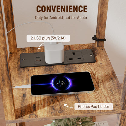 Floor Lamp with Shelves, 4 Layer Standing Lamp with USB Ports, 3 Colour Temperature, Rustic Brown