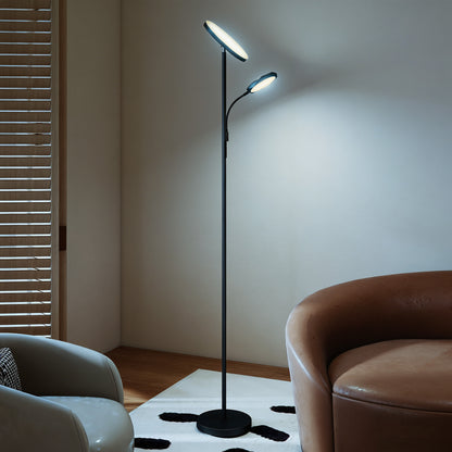 LED Floor Lamp for Living Room, Stepless Dimmable Standing Lamp, Mother and Child Uplighter with Reading Light, 4 Scene Modes, 2700K-6500K Colour Temps, 4 Brightness Levels, Remote Control
